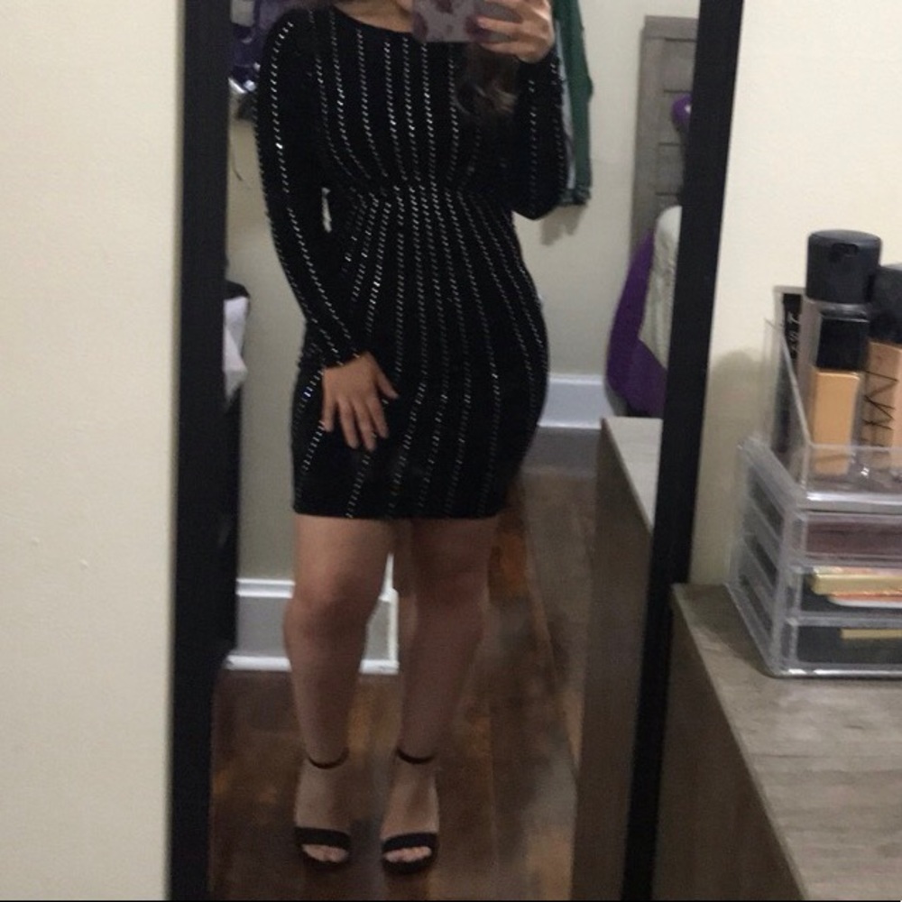 Jeweled velvet mini dress